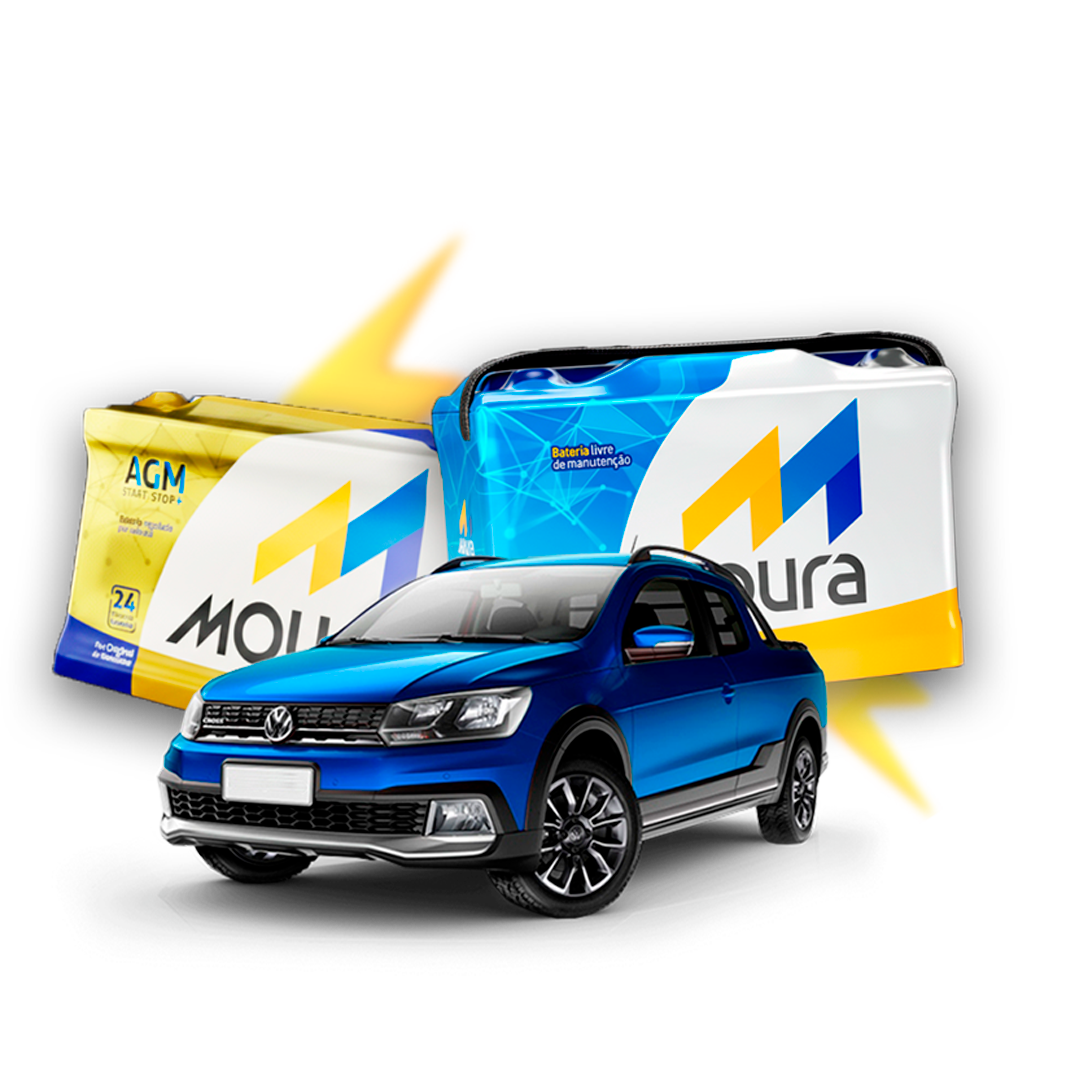 Carro azul com baterias Moura